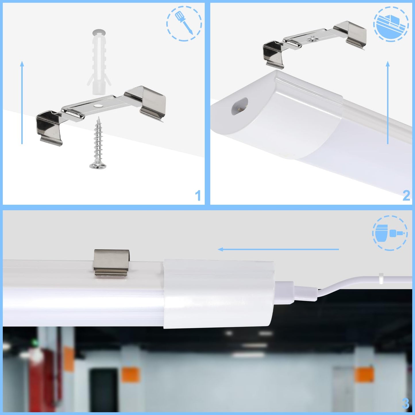 Sunworld LED Moisture-proof luminaire 150cm 8er 4000K Neutral white 48W IP65 Waterproof Tube workshop lamp Tube lamp Complete bath luminaire luminaire for garage cellar office department store.