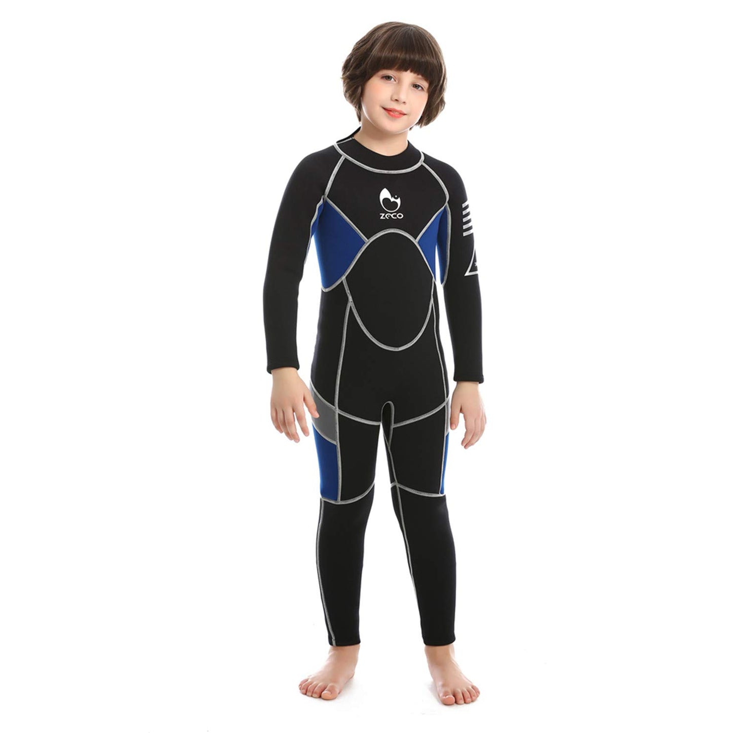 ZCCO Kids 2.5mm Neoprene Thermal Wetsuit, youth swimsuit for boys and girls with long sleeves for diving, swimming, surfing... (Blue, M)