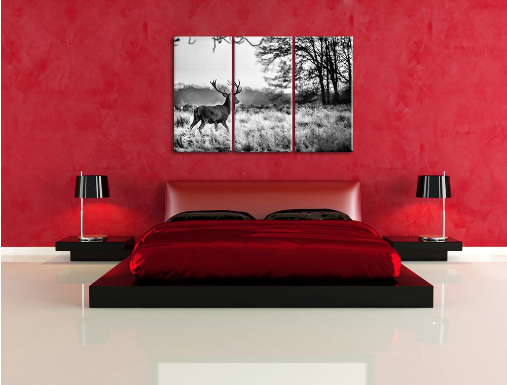 Pixxprint Deer in Sunset Canvas Print 3 Piece, Overall size: 120x80cm, Wall Art, Decoration, Ready to Hang, Not a Poster