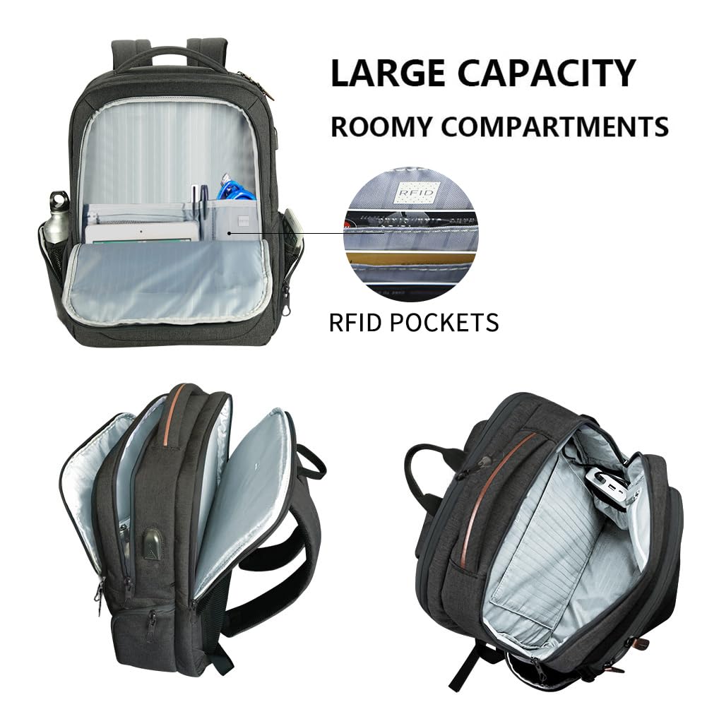KROSER Laptop Backpack 17.3 Inch Carry-on Daypack Water-Resistant Multifunctional Laptop Bag for Business/Travel/Women/Men-Black