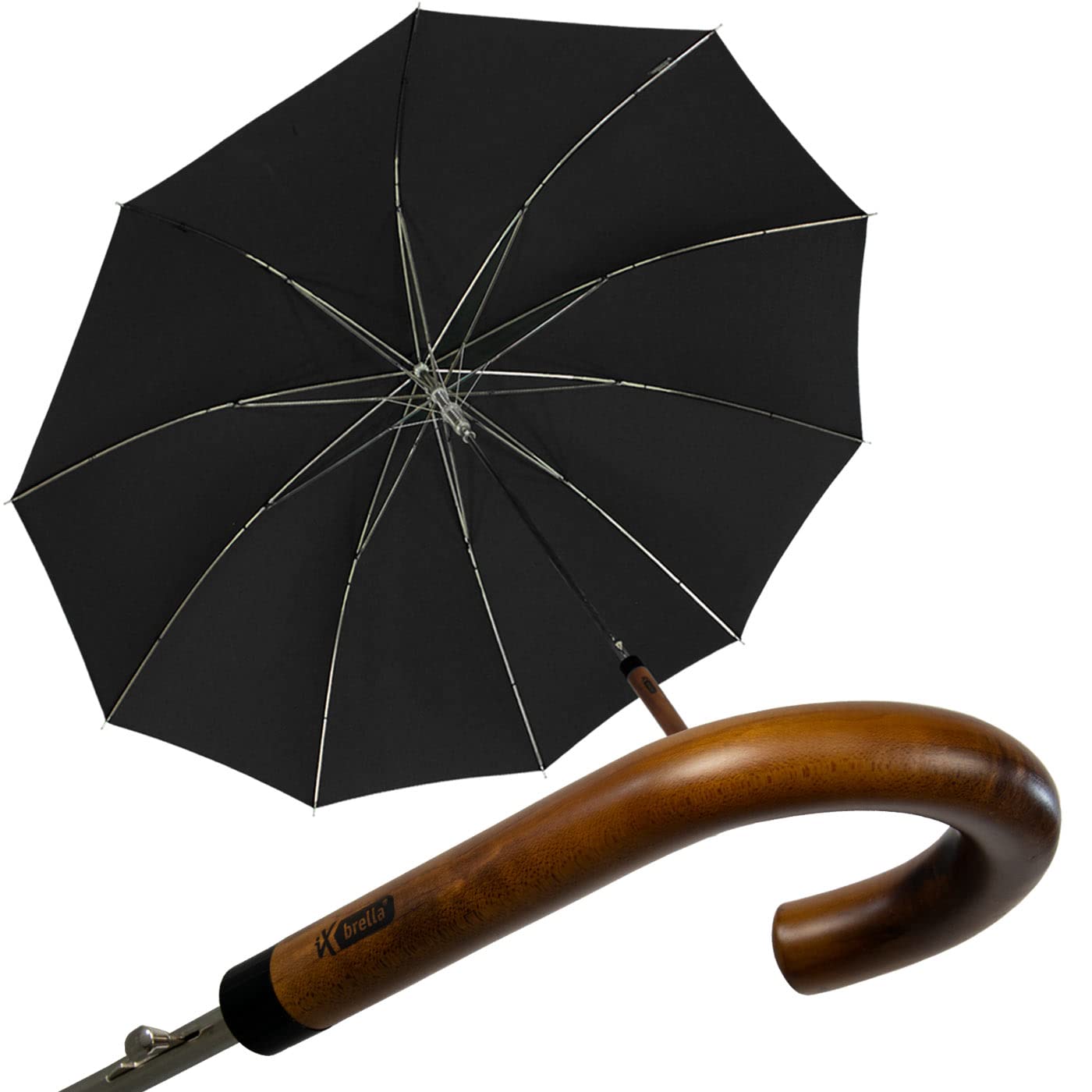 iX-brella men's automatic umbrella with genuine wood crook handle in black