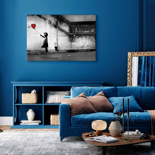 B&D XXL - Wall art XXL Banksy Girl with red Balloon 120x80 cm 1 piece canvas wall decor picture Large wall decoration Living room Bedroom Art prints Wall art There is Always Hope i-C-0113-b-a.