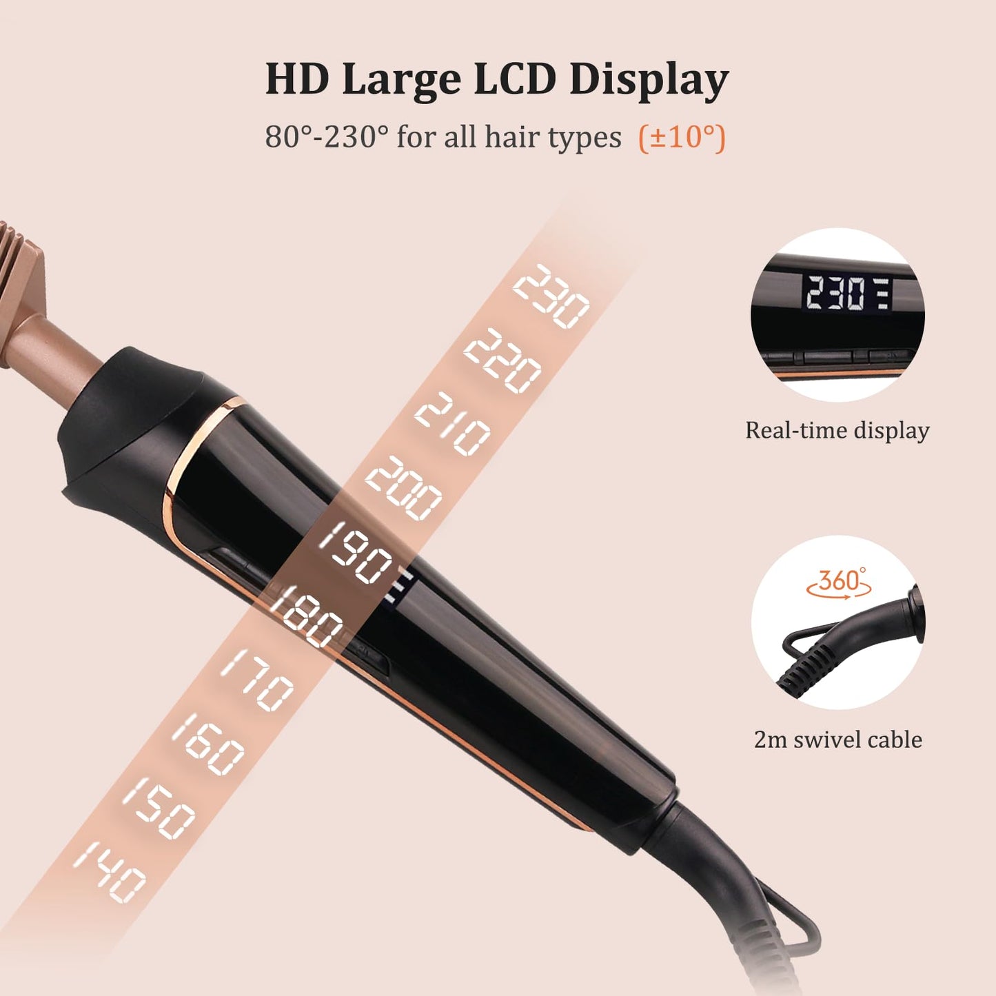 80°C-230°C Hot Comb for Afro hair/Lace wigs/Beard, janelove Ceramic Straightening Comb with HD LCD Display, Quick Heating Hair Straightener Brush/Beard Straightening Comb for Men