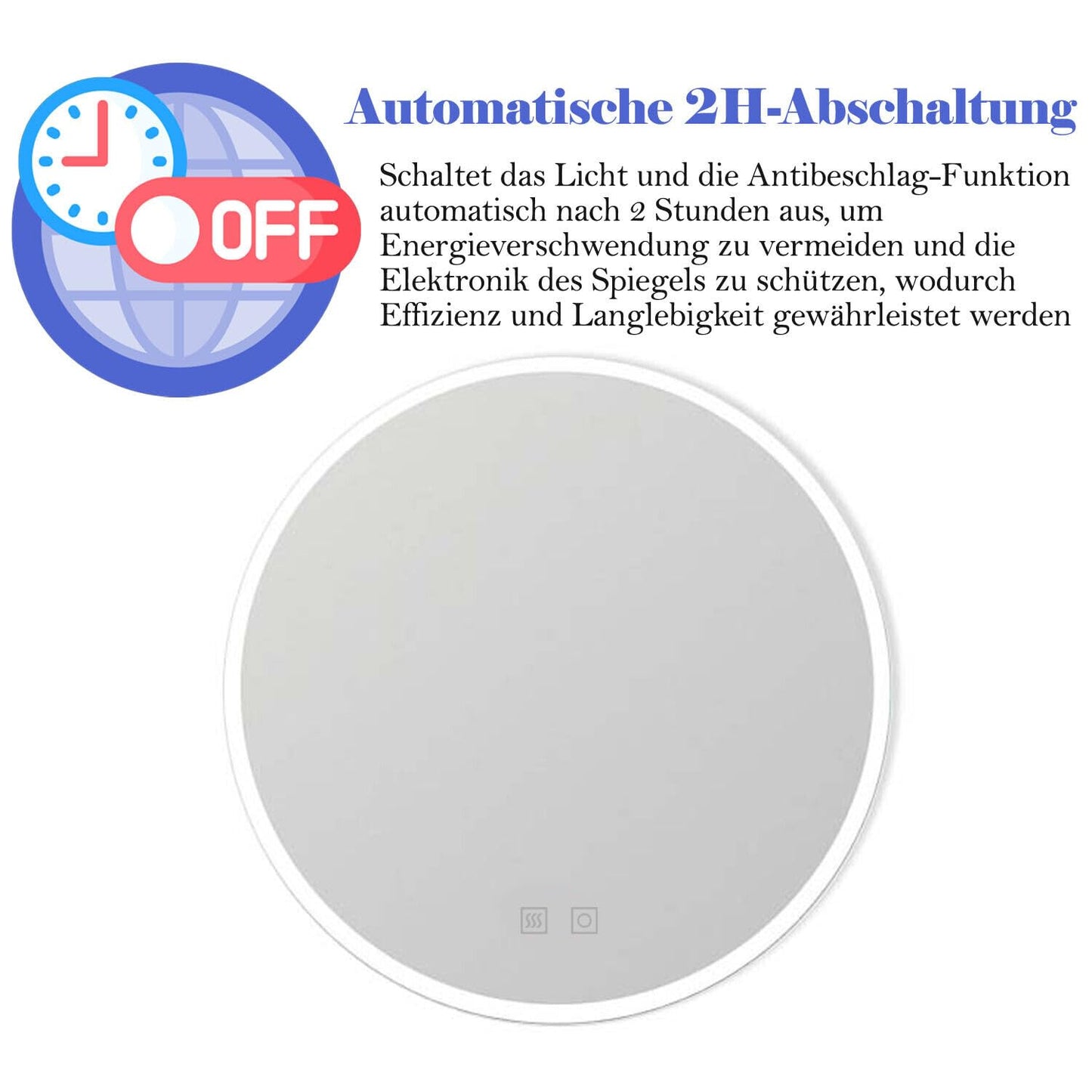 Finmyrs Bathroom Mirror with Lighting Round 50 cm LED Mirror Bathroom with Touch Switch Fog-free Bathroom Mirror Dimmable Illuminated Cool White Warm White 19.69 inch