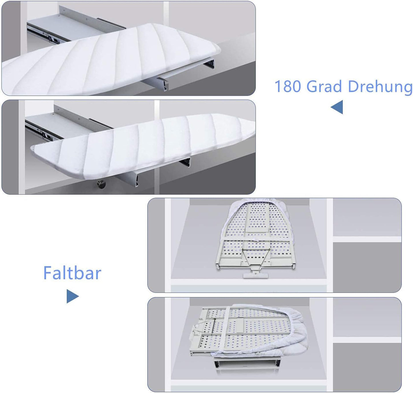 uyoyous Pull-Out Ironing Board 180° Rotatable Drawer Sliding Ironing Table Foldable Built-in Ironing Board with Heat-Resistant Cover for Closet Living Room Laundry Room 95.6 x 30 cm