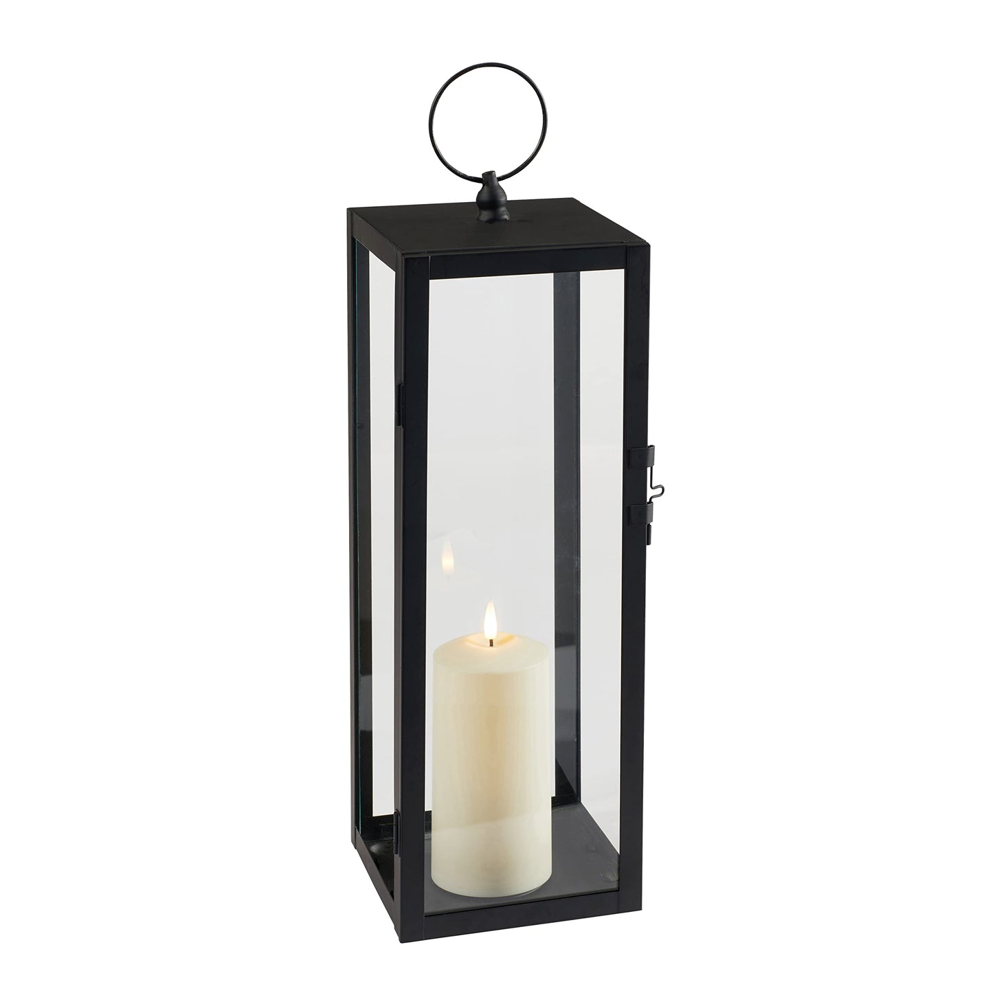 Lights4fun Bowen Metal Lantern in Black with TruGlow® LED Candle for Outdoor and Indoor Use. 45cm Garden Decoration for Balcony.