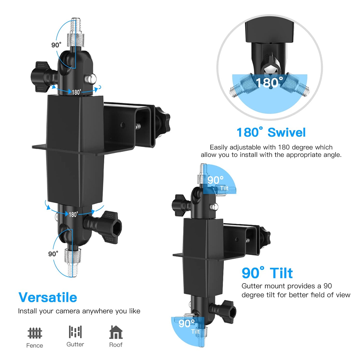 2-in-1 gutter mount for Arlo Solar Panel/Arlo Pro 3/Arlo Ultra/Arlo Ultra 2/Arlo Essential/Arlo Pro 4/eufyCam Outdoor Mount accessory for Arlo Pro 4 and Arlo Solar Panel (Black, 1 piece)