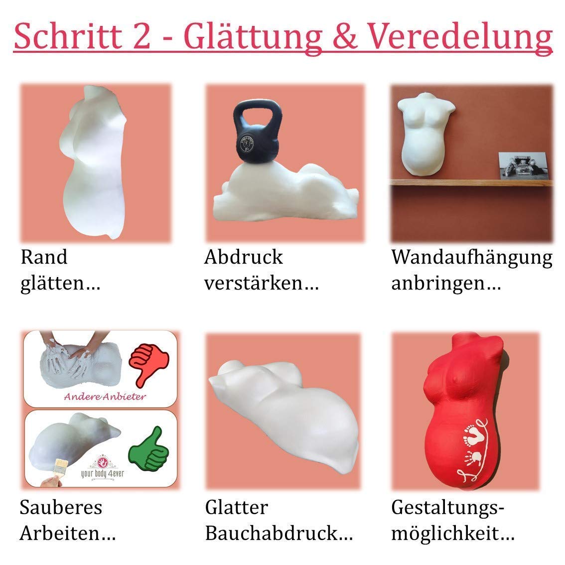 XXL baby bump casting kit | 24m plaster bandages with professional finishing materials | Belly cast with detailed instructions | 3D gift for pregnant women, the perfect belly casting set