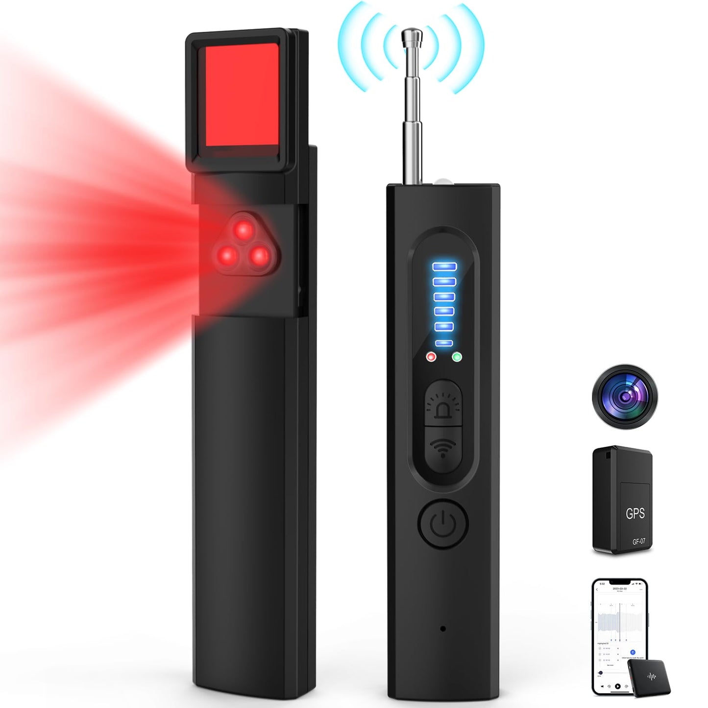 KIMTAR Bug Detector RF Hidden Camera Finder Hidden Camera Detector Anti Recording Detectors GPS Tracker Detector 6 Levels Sensitivity for Hotel Home Office