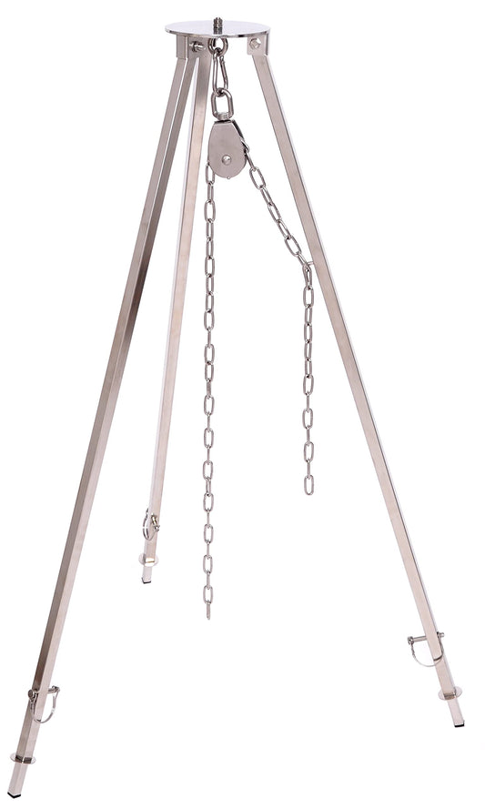 Massive tripod 2.00 m made of 304 stainless steel for swivel grill, goulash kettle, chain height adjustment, non-slip protection