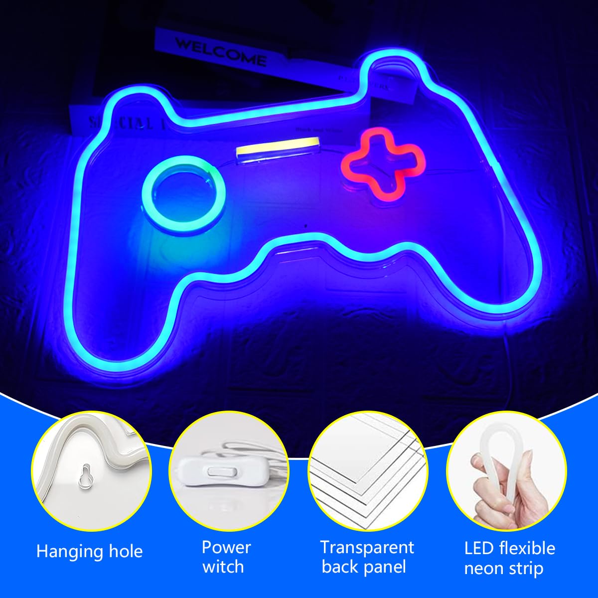 UExnkj-Y Gamepad Neon Sign LED Neon Gamepad Sign Game Room Light Party Bar Wall Sign