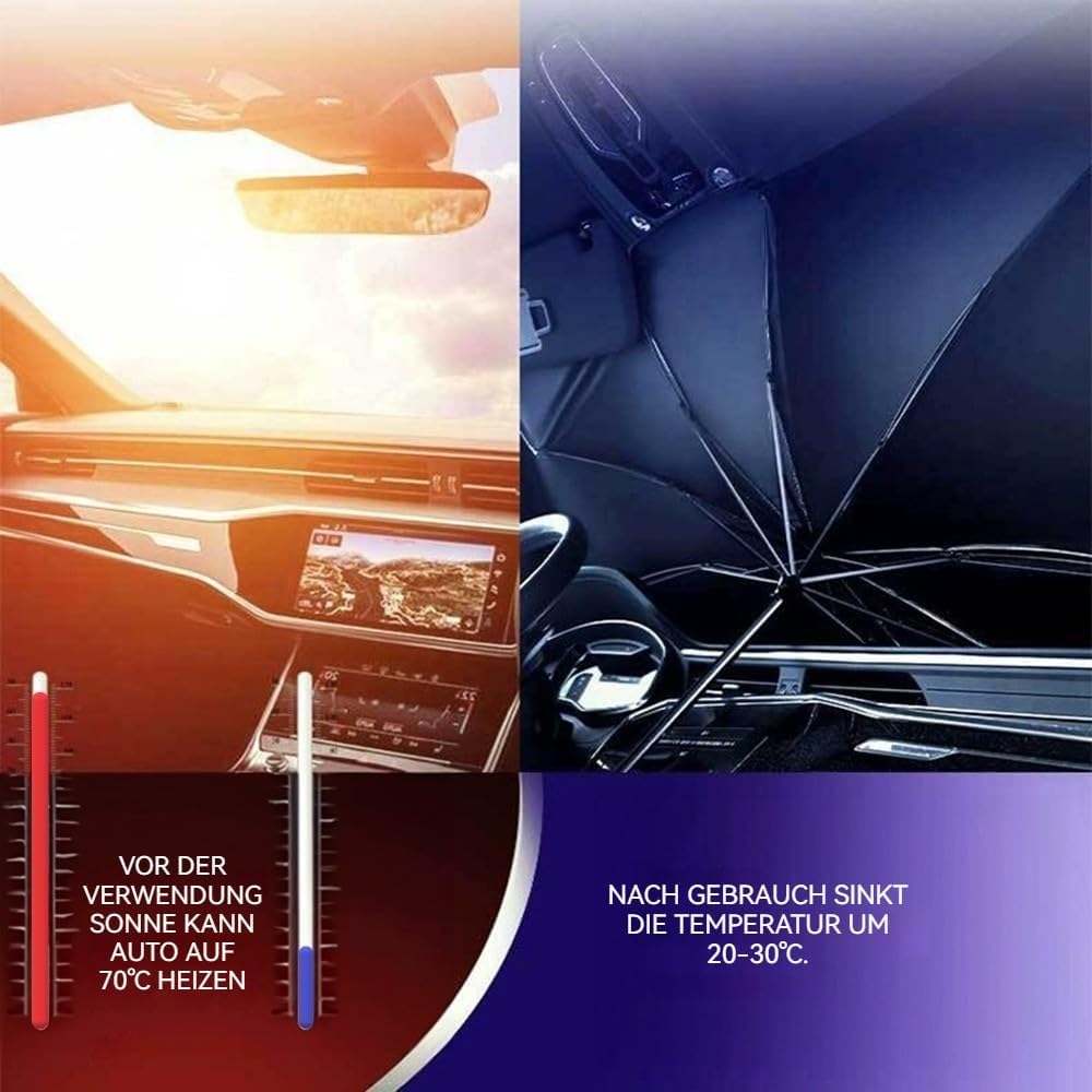 Zuquik Premium Car Sunshade, UV Blocker, 125 x 65 cm, for small cars, includes storage bag, Lightweight and Efficient, blue