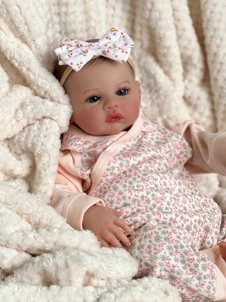 Anano Reborn Baby Silicone Lifelike 48cm Full Body Silicone Soft Newborn Reborn Baby Doll Meadow, Washable Poseable Realistic Baby Girl Doll (Blue Eyes)