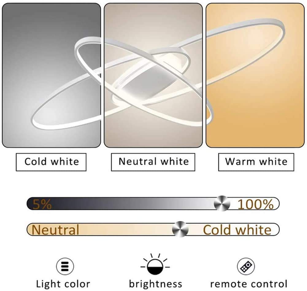 MQW LED Ceiling Light Dimmable Modern Ceiling Lamp Living Room Lamp Bedroom Lamp Ceiling with Remote Control 62W Interior Design Ceiling Lighting for Living Room Study Kitchen Office White, 130cm