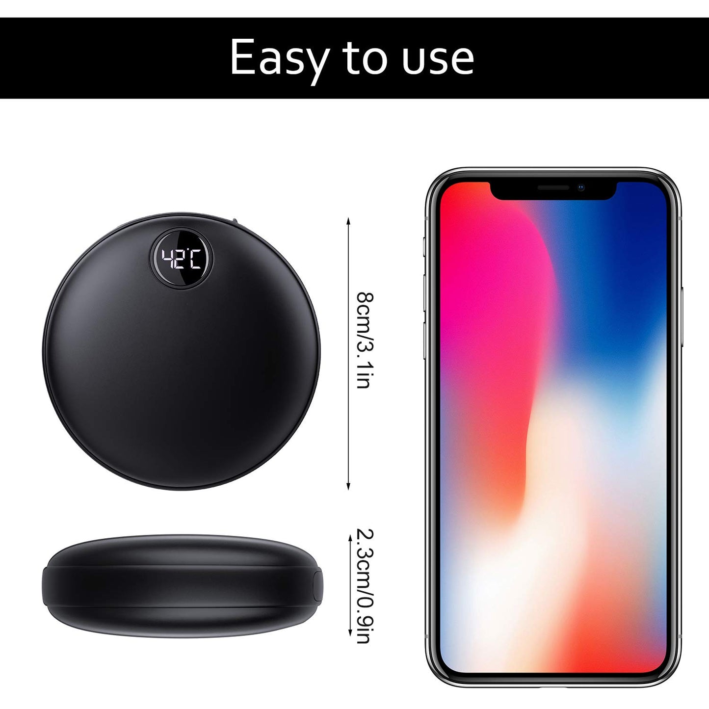 EXTSUD 2 in 1 Portable Pocket Hand Warmer Charger, USB rechargeable hand warmer, 2.1A fast charging power bank winter gift for men and women.