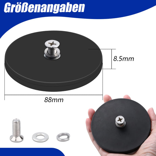 88MM threaded magnet, neodymium magnets with M8 threaded bolt anti-slip, 45kg rubber-coated neodymium magnets extra strong, magnet for attaching rubber-coated magnets for vehicles lamps instruments devices