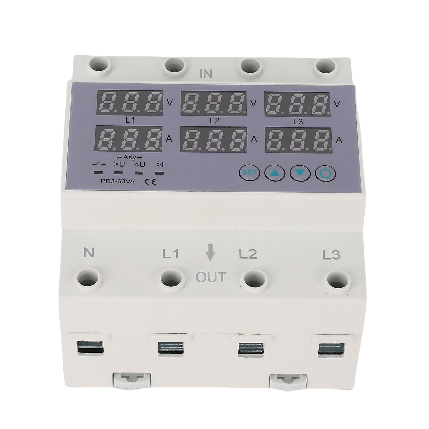 3-phase DIN rail voltmeter power meter, AC 390-500V digital ammeter automatic overvoltage overcurrent protection, 3-phase watt-kWh-ampere electricity tester (40A)