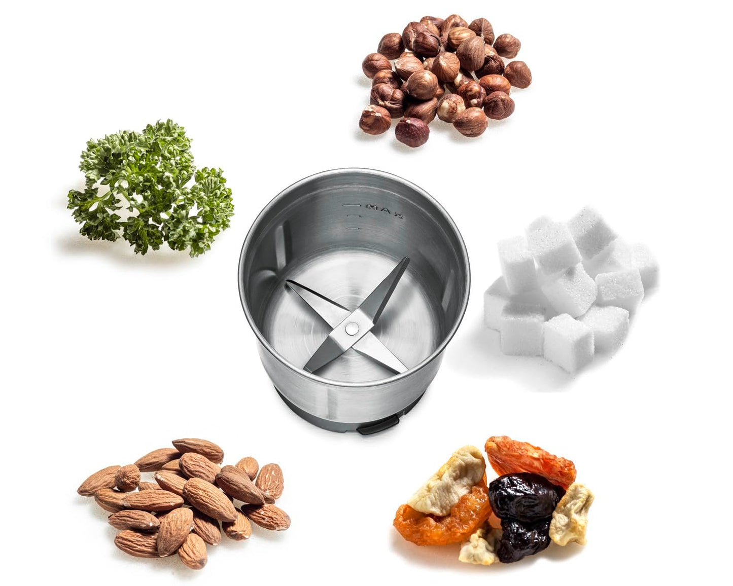 ROMMELSBACHER spice and coffee grinder EGK 200-2 stainless steel container with chopping and special blades, capacity 70 g, grind level adjustable by grinding time, suitable for pesto, spices, nuts, sugar, 200 watts