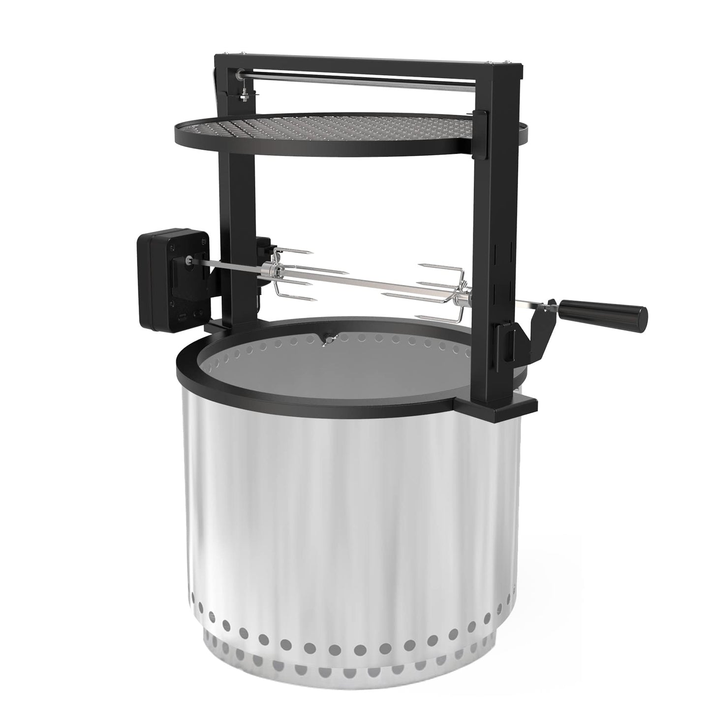 onlyfire Portable Rotisserie Kit for Solo Stove Bonfire 49.6cm Fire Pit, Rotisserie with Motor, 2 Meat Forks, and Adjustable Grill Grate for Camping, Outdoor, BBQ