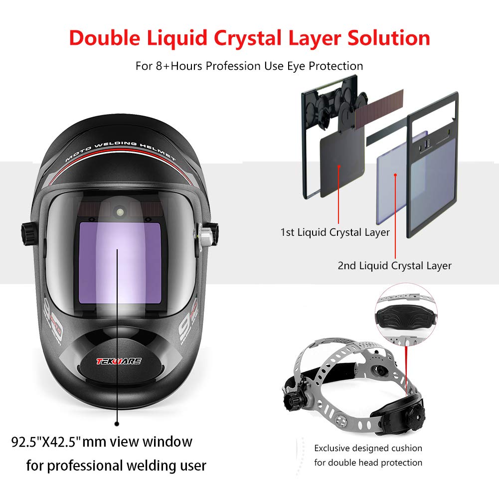 Welding Helmet - Automatic Darkening True Color Welding Mask, Solar Powered Wide Viewing Area Welder's Helmet, 4 Arc Sensor Wide Shade 4~5/9-9/13 Welding Helmet with Spare Lens