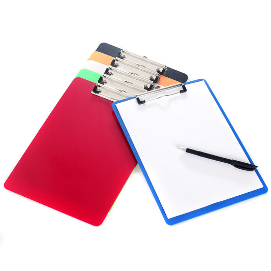 A4 clipboard with rubber-coated metal clamp, A4 writing board with hanging hole, pad holder clipboard - plastic base - writing pad set with 6 colors - TKD8022