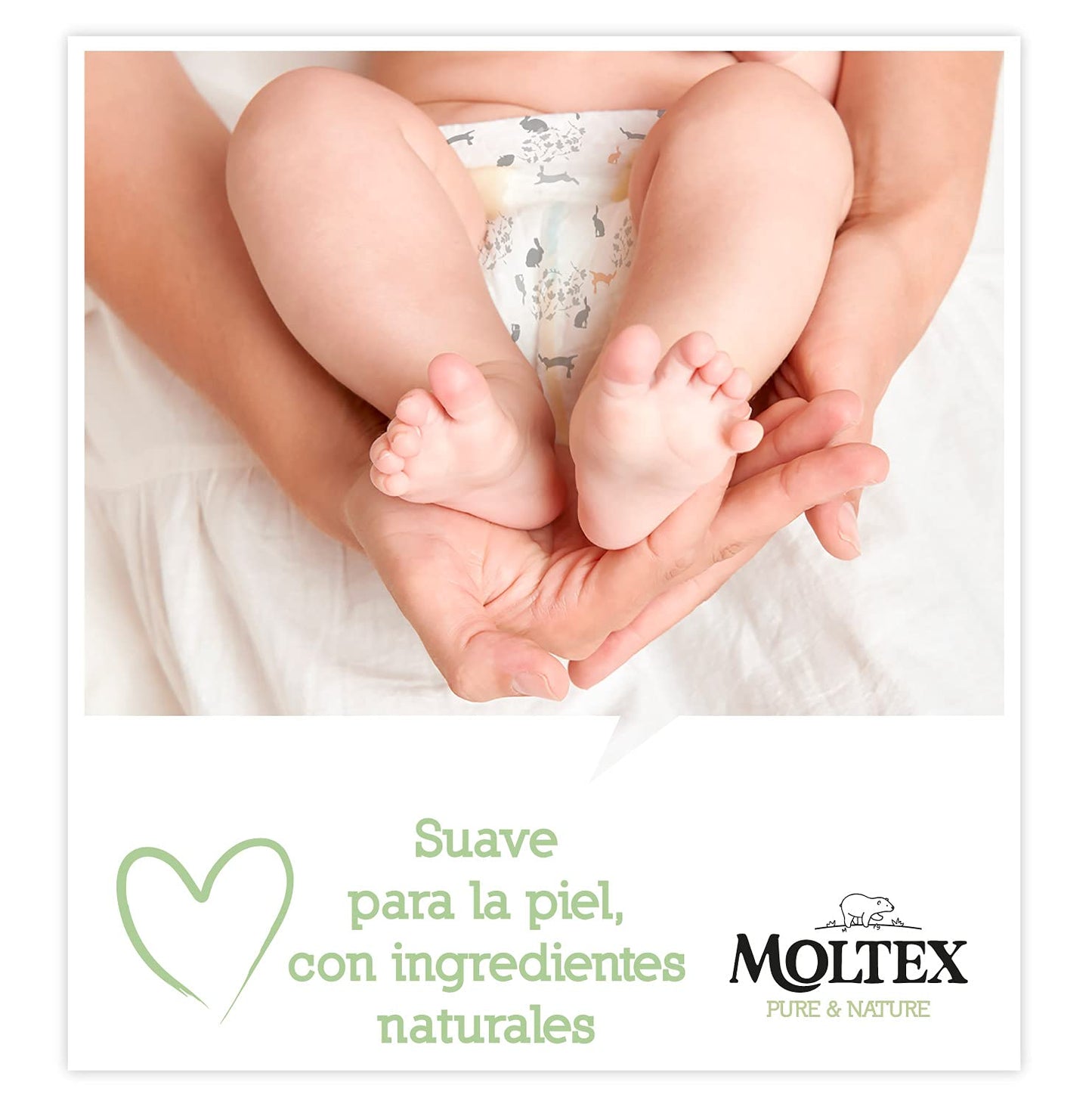 Moltex Pure & Nature 200 white Eco diapers with printed design, Size 4 (9-15 kg), 4 bags of 50 pieces.