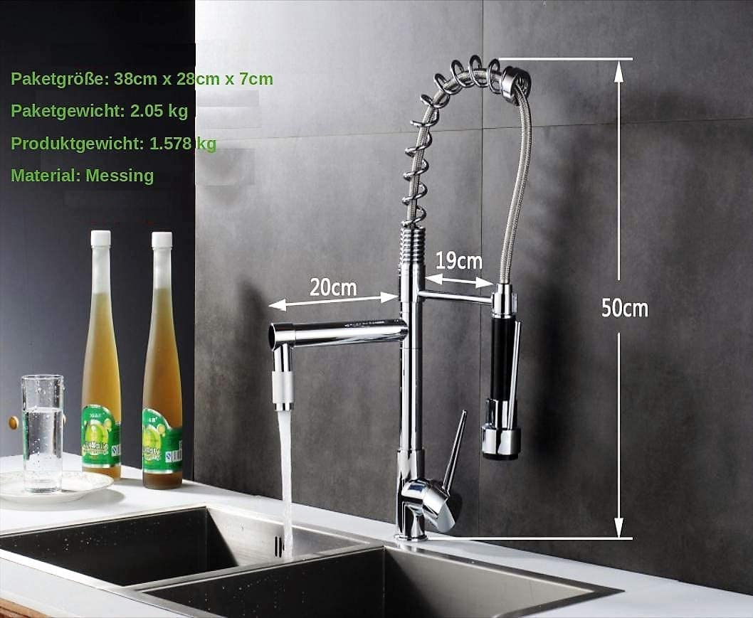 Professional kitchen sink faucet mixer tap with pull-out spring spray in chrome color.