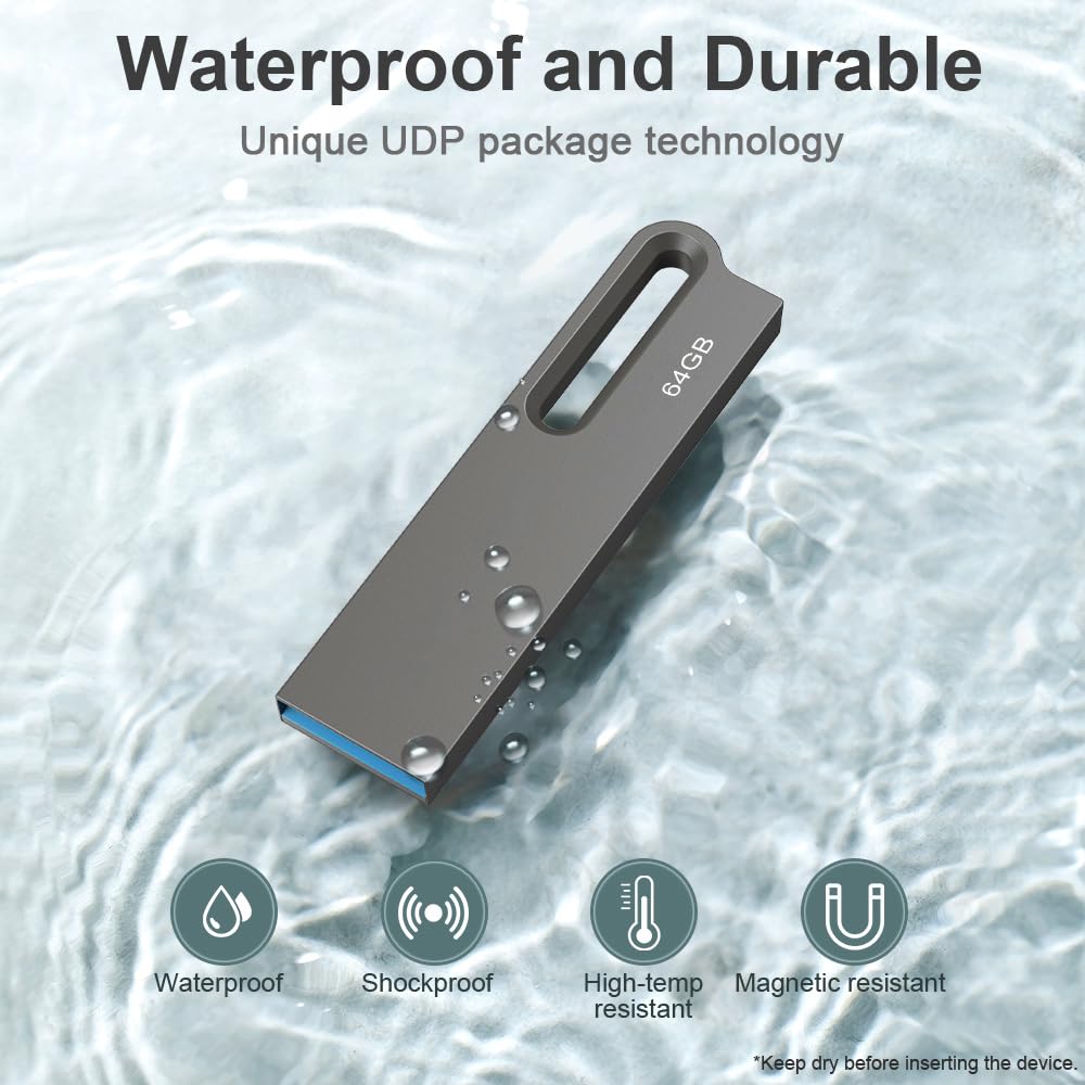 JOIOT 5 Pack USB Flash Drive 64GB USB 3.0 Memory Stick Mini Flash Drive High Speed Waterproof Memory Stick for IOS Android Phone Linux Pad Laptop Black