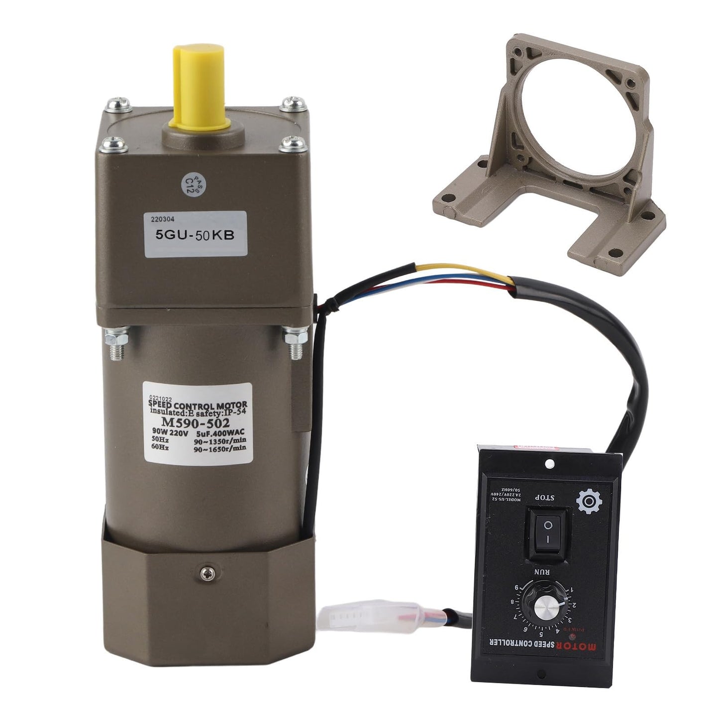 AC 220V 90W motor with adjustable speed infinitely variable frequency converter motor with gear controller and bracket (50K)