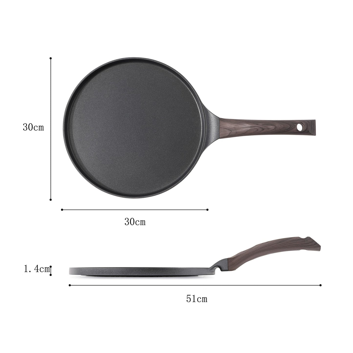 SENSARTE Black Crepe Pan 30cm Non-Stick Skillet Omelette Pancake Flat Pan with Swiss Granite Non-Stick Coating, Bakelite Handle, Induction Compatible, PFOA PFOS Free.