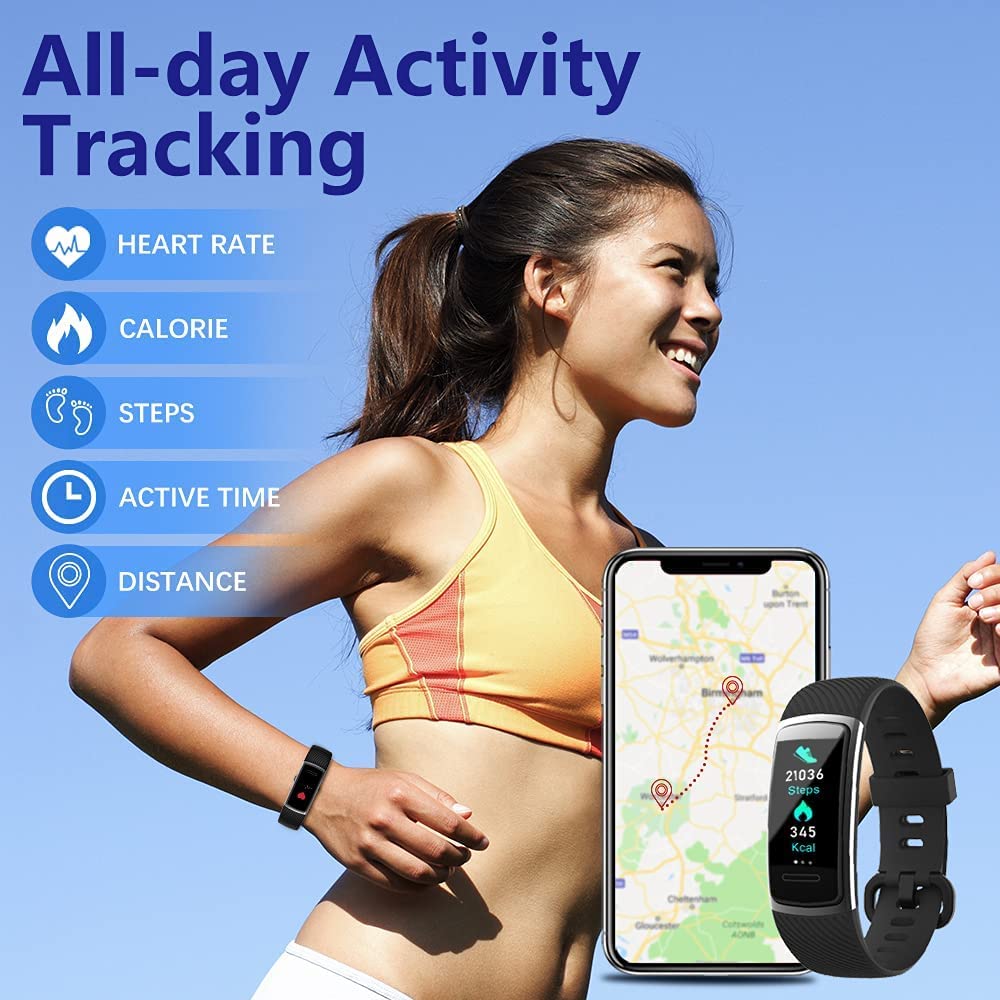 Holabuy smartwatch, IP68 waterproof fitness tracker step counter watch with heart rate monitor fitness wristwatch compatible with iOS Android for women men kids (152-Black)