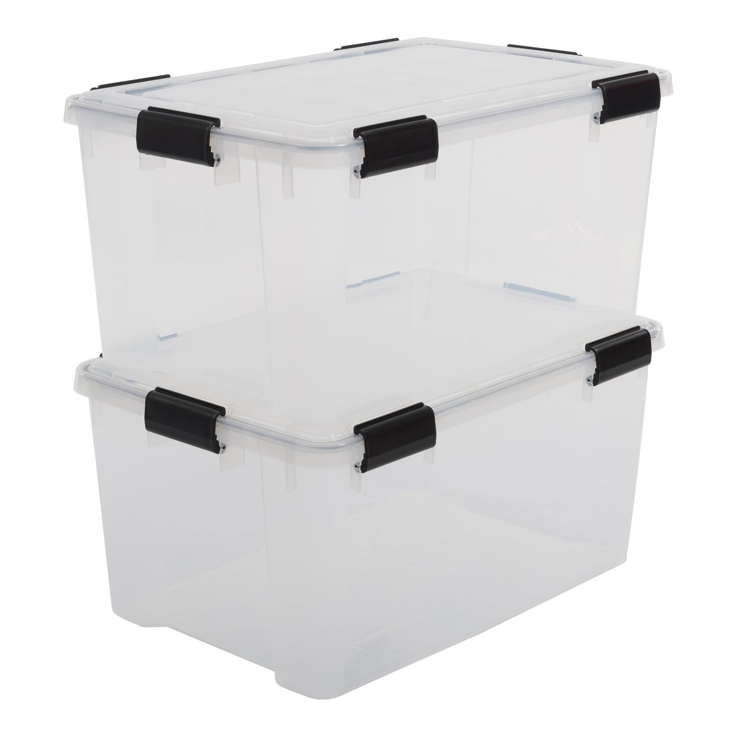 Iris Ohyama airtight plastic storage boxes with lid, 50L, 2-pack, Transparent, Hermetic watertight seal, Durable snap closures, Stackable, Dust protection, BPA-free, AT-L