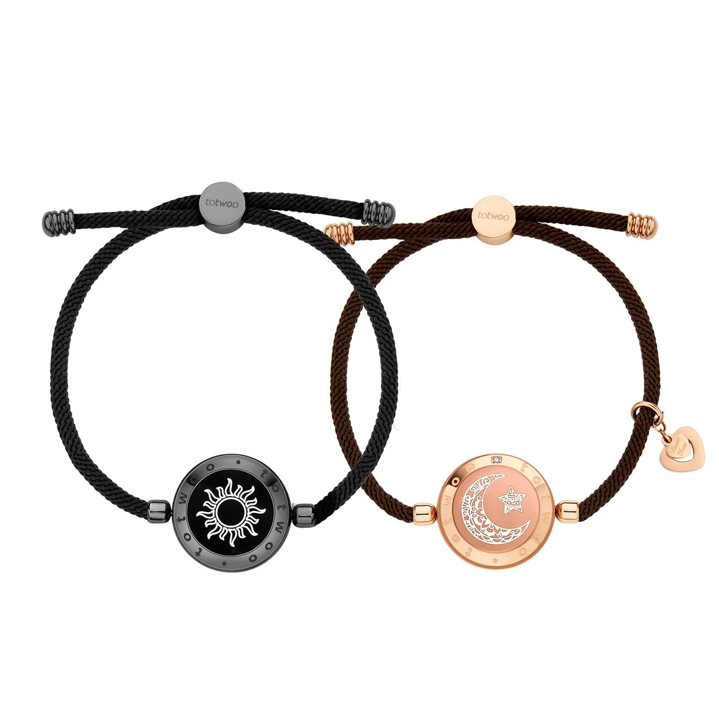TOTWOO Couple Bracelet Couple Gifts Partner Bracelets with Touch Long Distance Relationship Gift Love Vibration & Glowing Bluetooth Pairing Jewelry, Black+Golden