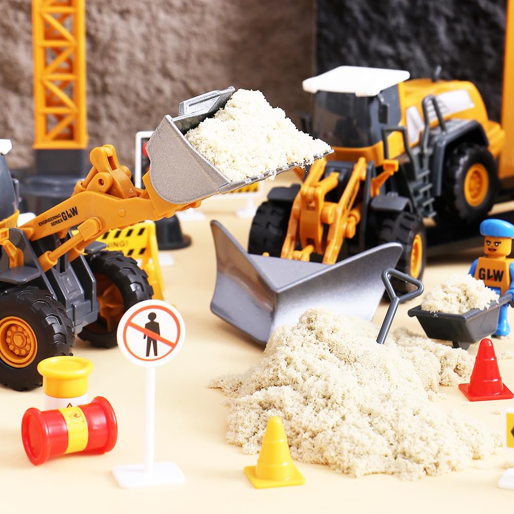 Tacobear Construction Vehicles for Kids Large Truck Vehicle Toy Gifts for 3 4 5 6 7 Year Old Boys with Crane Toy Bulldozer Steamroller Forklift Construction Vehicles Birthday Gift Ideas Boys