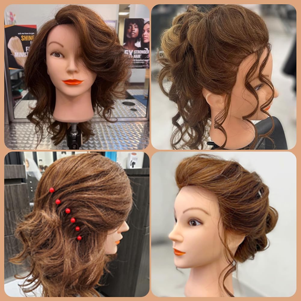 Mannequin head with 100% real hair, 45.7 cm, Dark Brown, Cosmetology, Practice Head, Doll heads with clamp holder and tools by SZCY LLC.