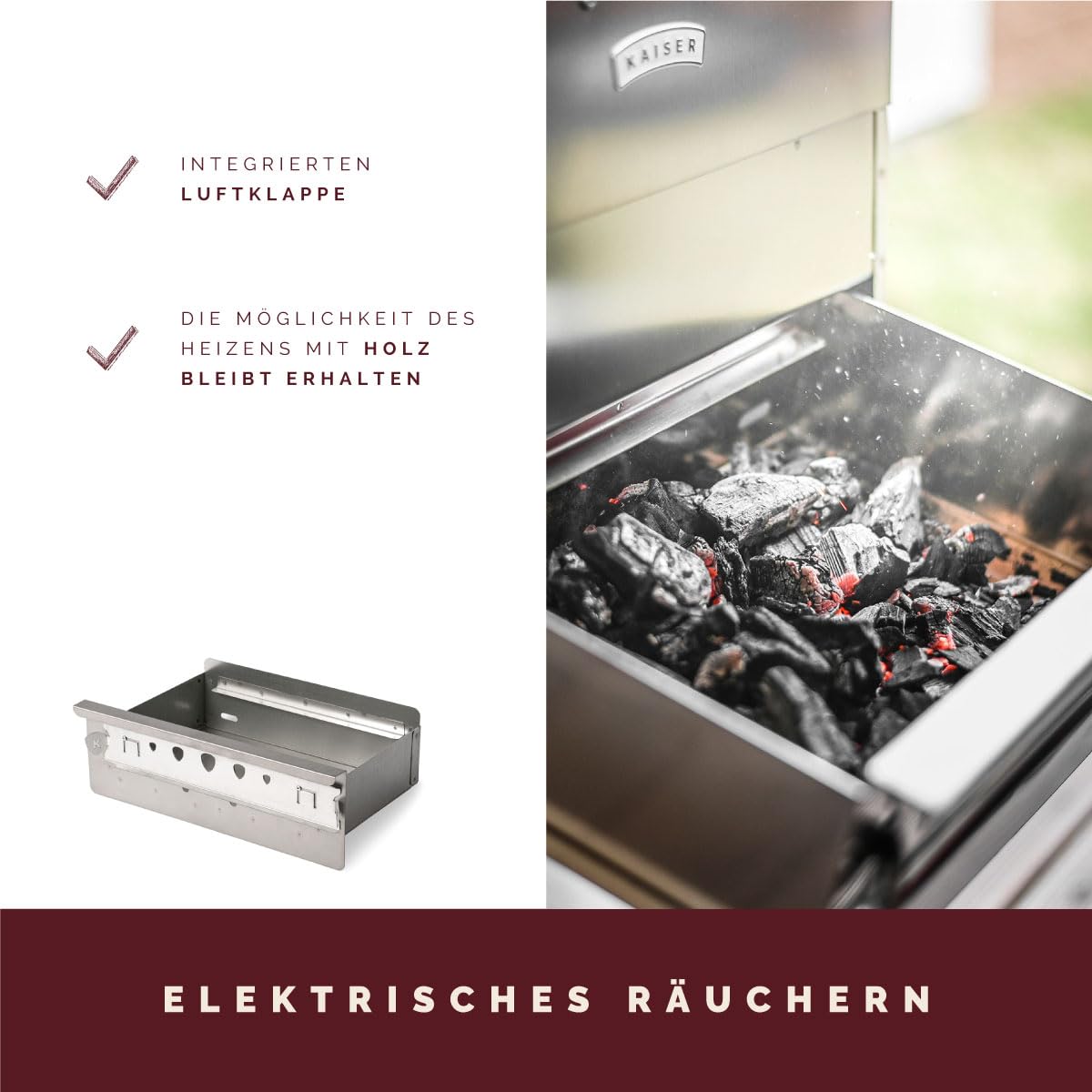 KAISER Company '50' high-quality stainless steel smokehouse/smoker - wood-fired I portable smoker 80 cm I perfect for smoking I can fit up to 10kg of meat I with accessories I NON-RUSTING