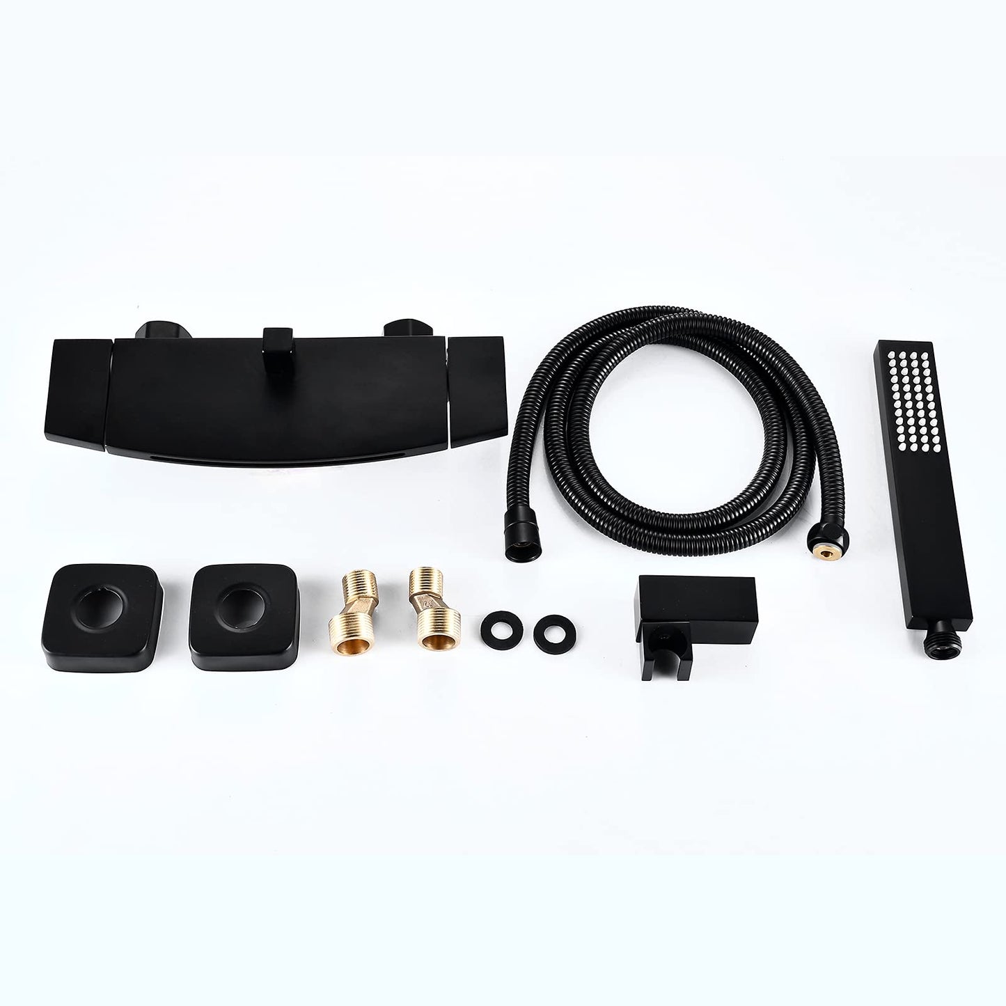 Bathtub faucet waterfall black, bathtub faucet with handheld shower, brass material tub faucet with shower bathtub wall faucet bathtub faucet black matte (black)