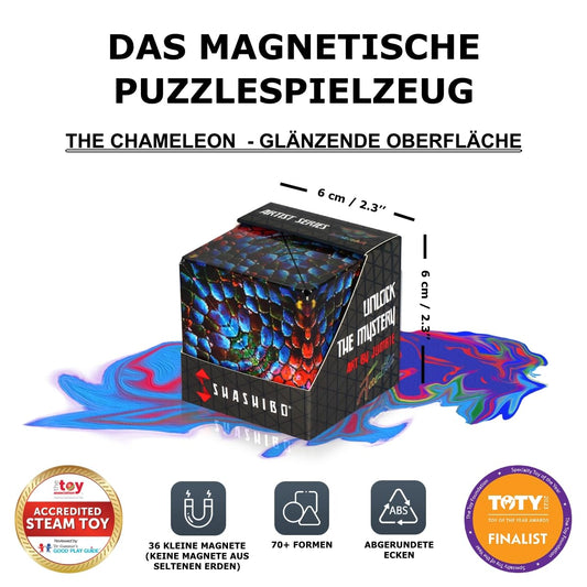 SHASHIBO Shape-Shifting Box - Award-winning, patented fidget cube with 36 rare earth magnets - transforms into over 70 shapes (Artist Series - The Chameleon)