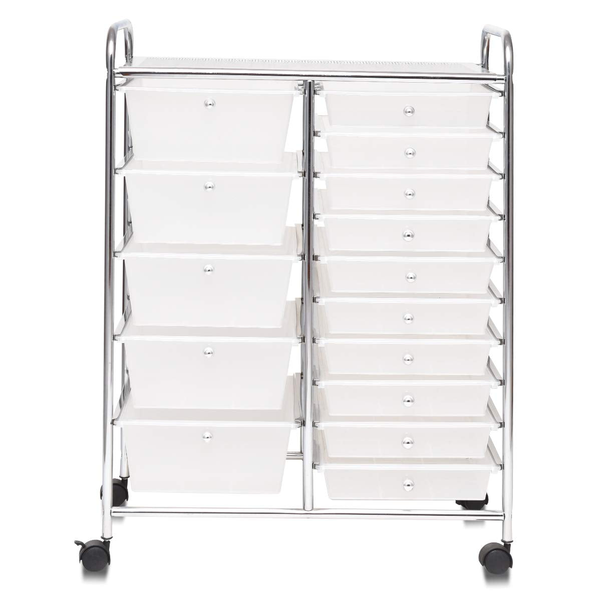 COSTWAY rolling cart with 15 stackable drawers, drawers cart with metal frame and shelf, bathroom trolley storage cart for office, living room, 62.5 x 37 x 87 cm.