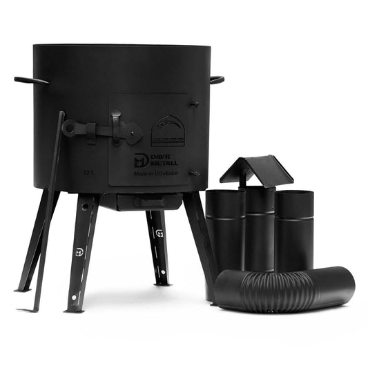 10L Kazan with Ø36 fireplace Uchag with chimney Uchag 2mm steel boiler with lid-frying pan made of cast iron Kazan hearth field kitchen