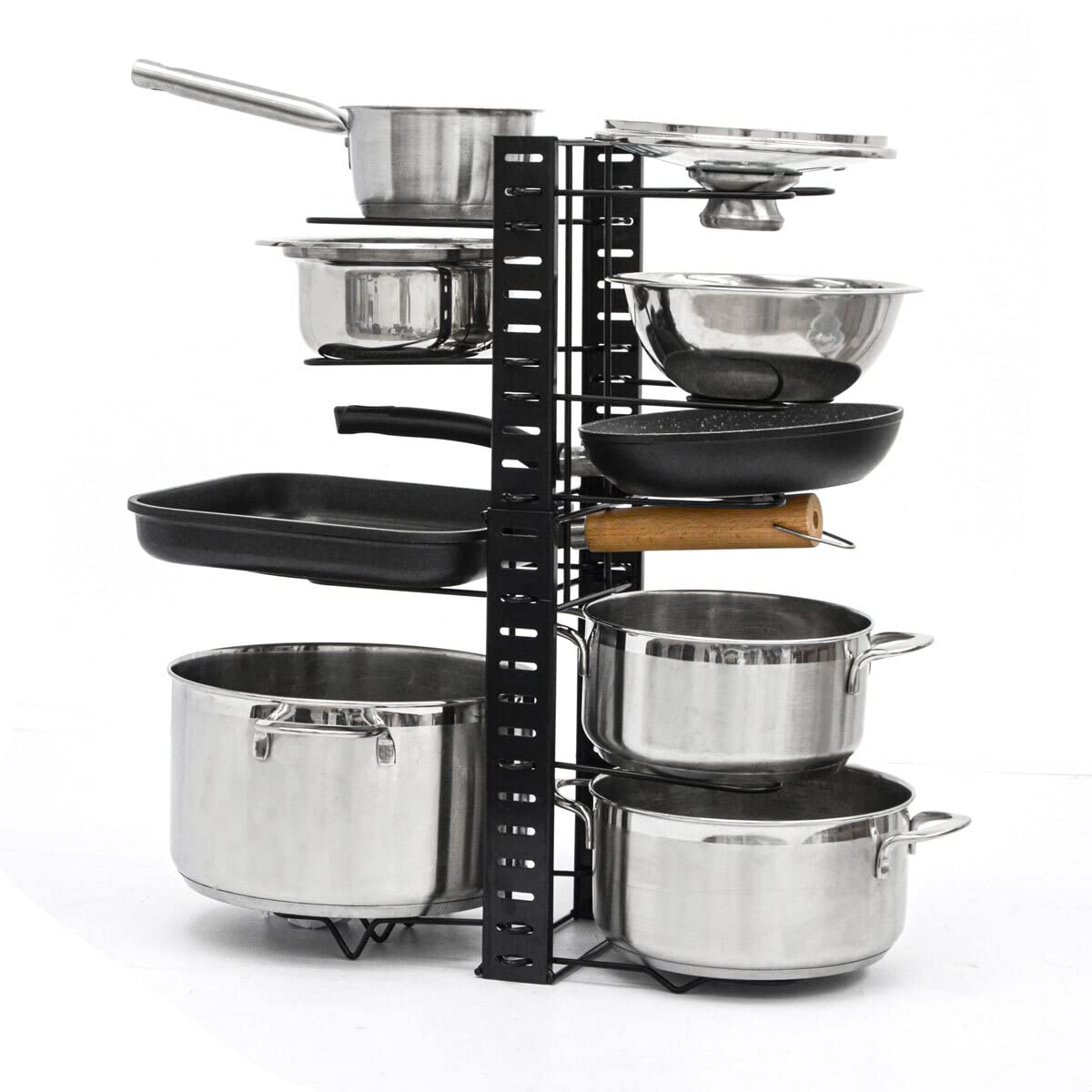 MAKLIK Telescopic Pan Rack with 12 Shelves - Lid Organizer Kitchen Accessory - Pot Organizer Cabinet Drawer Organization System Kitchen Organizer Pan Divider Pot Lid Holder Pot Rack
