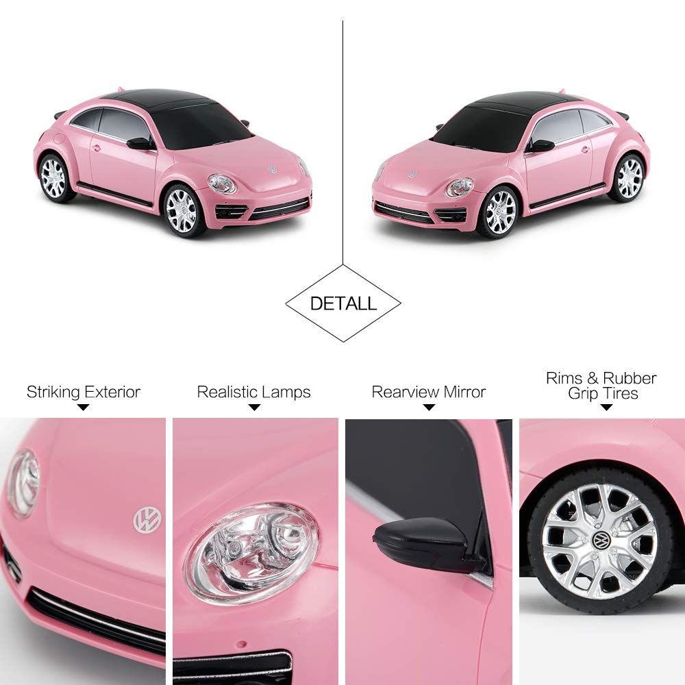 Rastar remote-controlled Volkswagen Beetle, scale 1:24, kids' remote-controlled racing car, pink toy car for kids/girls/toddlers.