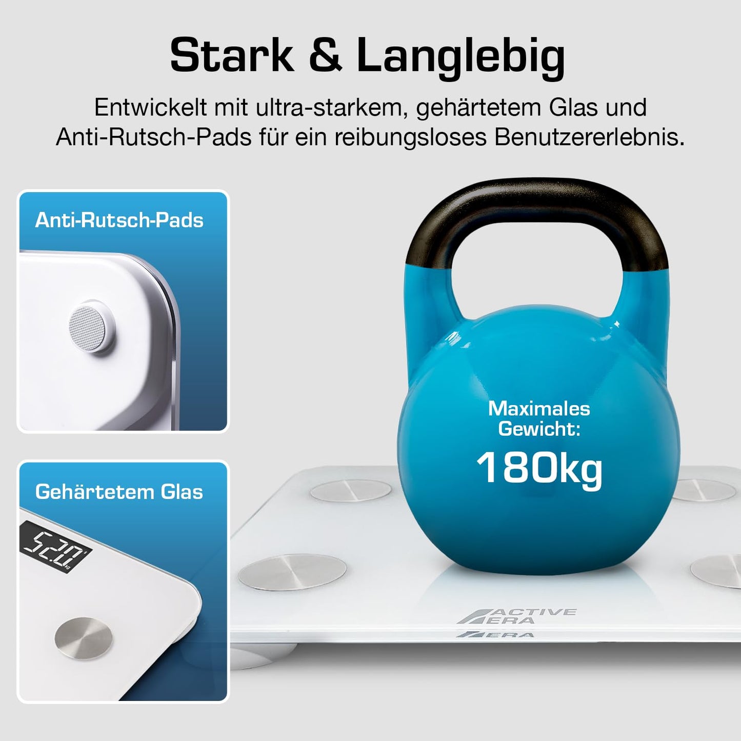 ACTIVE ERA Body Fat Scale - Digital bathroom scale with app - Smart Bluetooth scale for body analysis - Body fat, BMI, weight (max. 180 kg), muscle mass, water, protein, bone weight - White