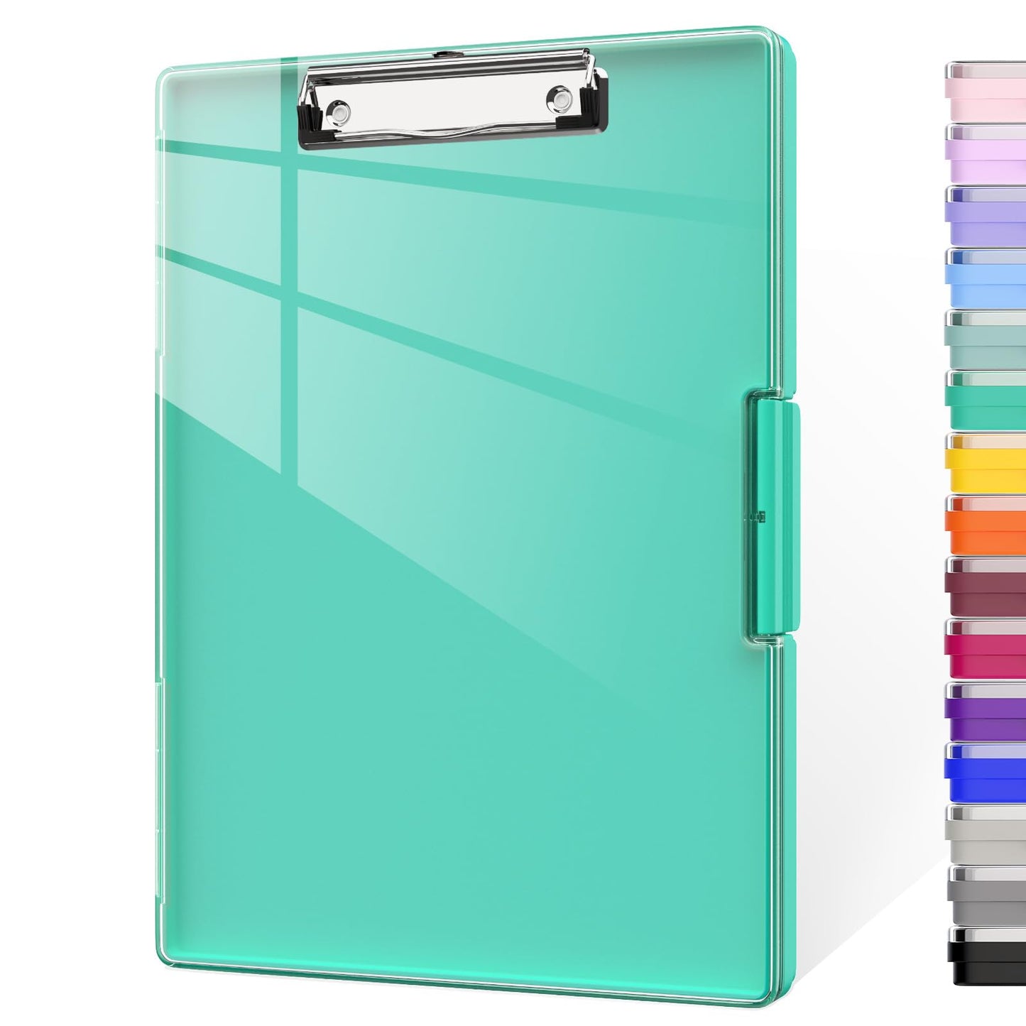 Piasoenc Clipboard with Storage, Clipboard with 2 Storage Boxes and A4 Paper Holder, clear, dry-erase surface, durable plastic, folio & side opening.