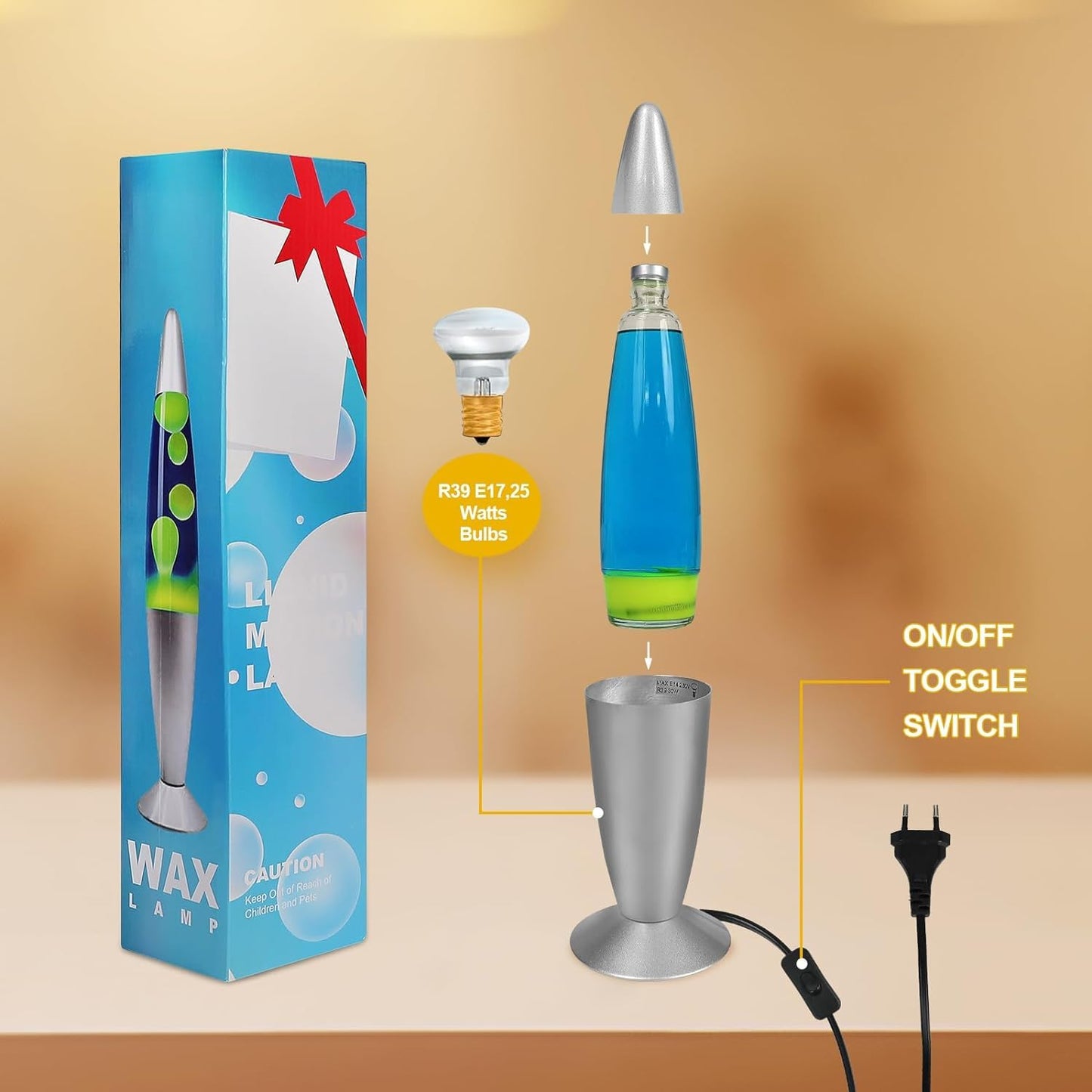 AONESY Lava lamps for adults and kids 34cm dark blue liquid & yellow wax retro astro lamp for home decoration beautiful light gift for Christmas birthday Halloween.
