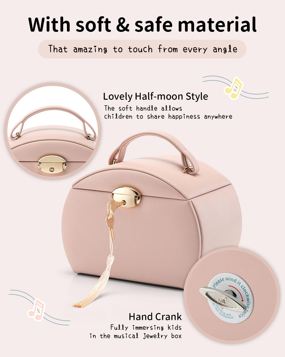 Vlando Ballerina Music Jewelry Box, Lockable Jewelry Case for Girls PU Leather with Drawers, Children's Jewelry Box, Jewelry Box with Canon Melody, Girls Gifts 6 7 8 Years