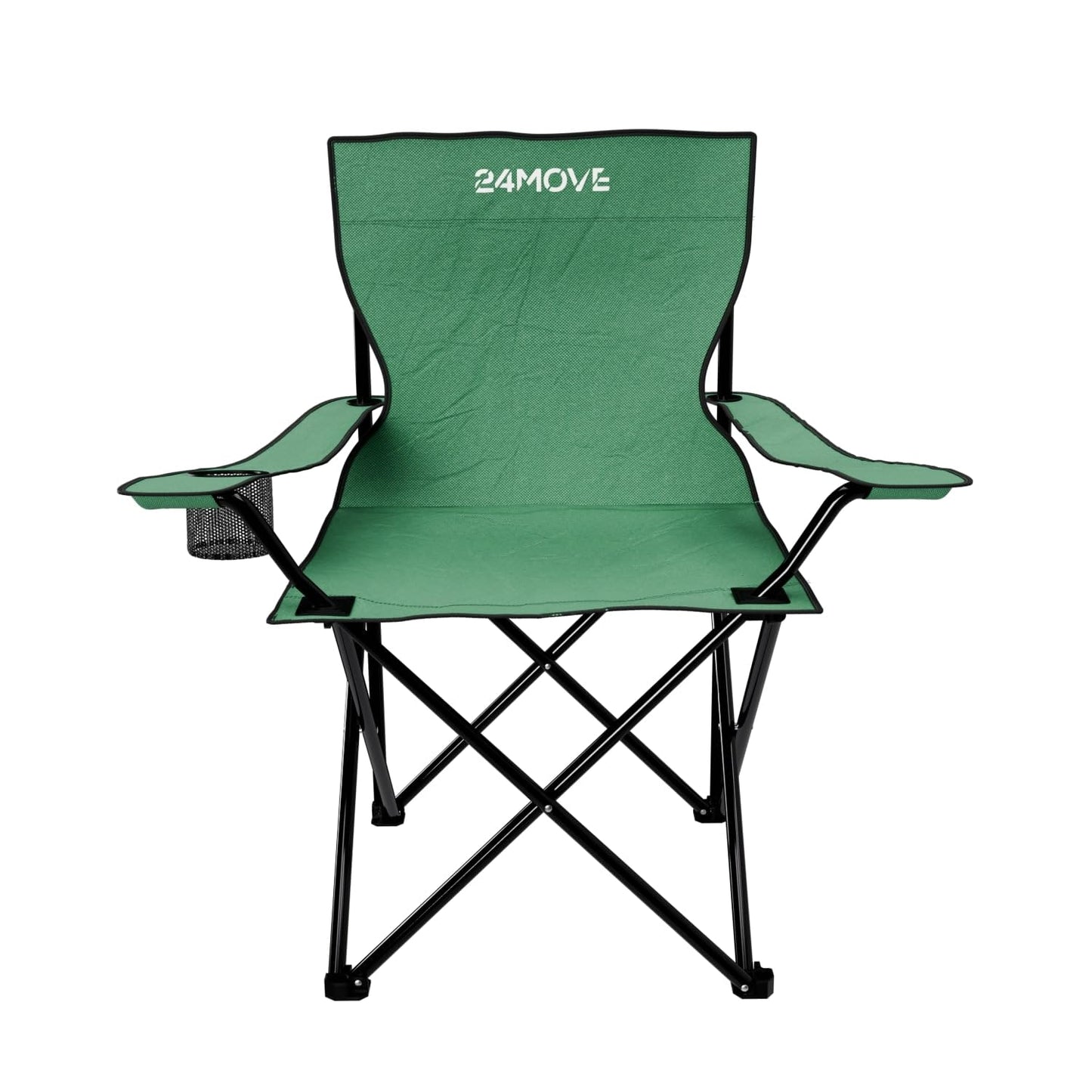 24MOVE® folding chair green camping chair with drink holder - foldable fishing chair - folding garden chair lounge chair camping chair, polyester, for outdoors or indoors