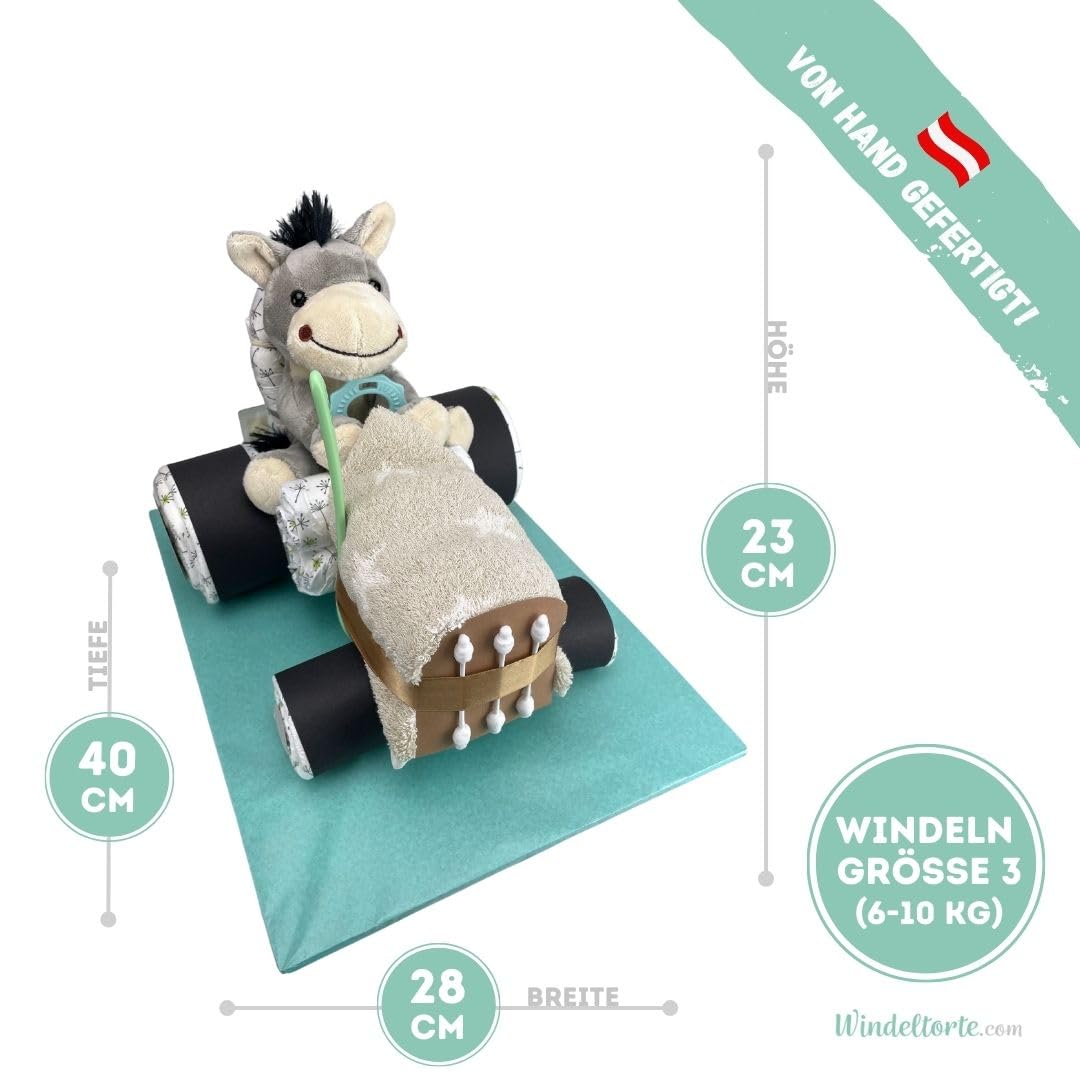 Diaper cake - tractor diaper cake for boys and girls | Diaper tractor - tractor diaper cake | Gift for birth | Baptism gift | Baby shower gift - Premium diaper cake (Neutral/Unisex)