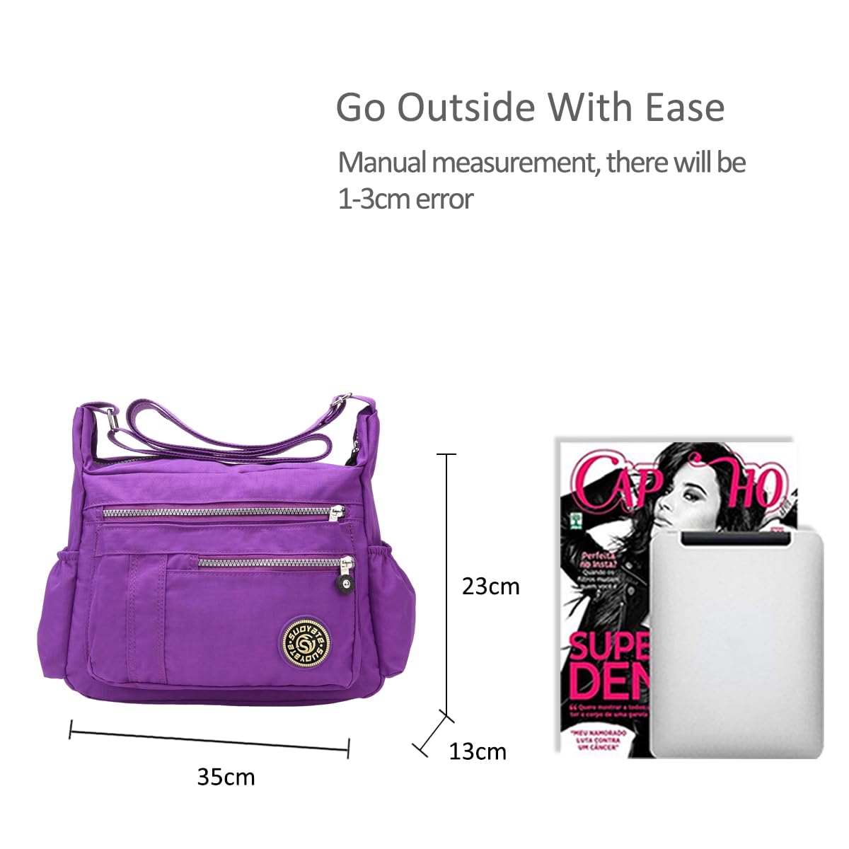 NICOLE & DORIS Women's Shoulder Bag Casual Crossbody Messenger Bag Nylon Dark Purple with Multiple Pockets Zipper Bag
