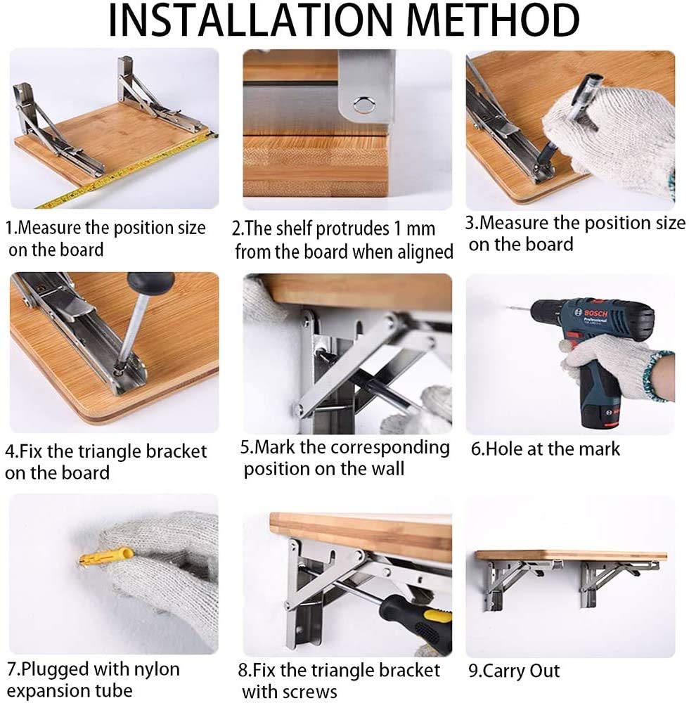 Professional folding bracket heavy duty, 300mm stainless steel folding bracket table folding shelf brackets folding bracket shelf supports for benches and shelves